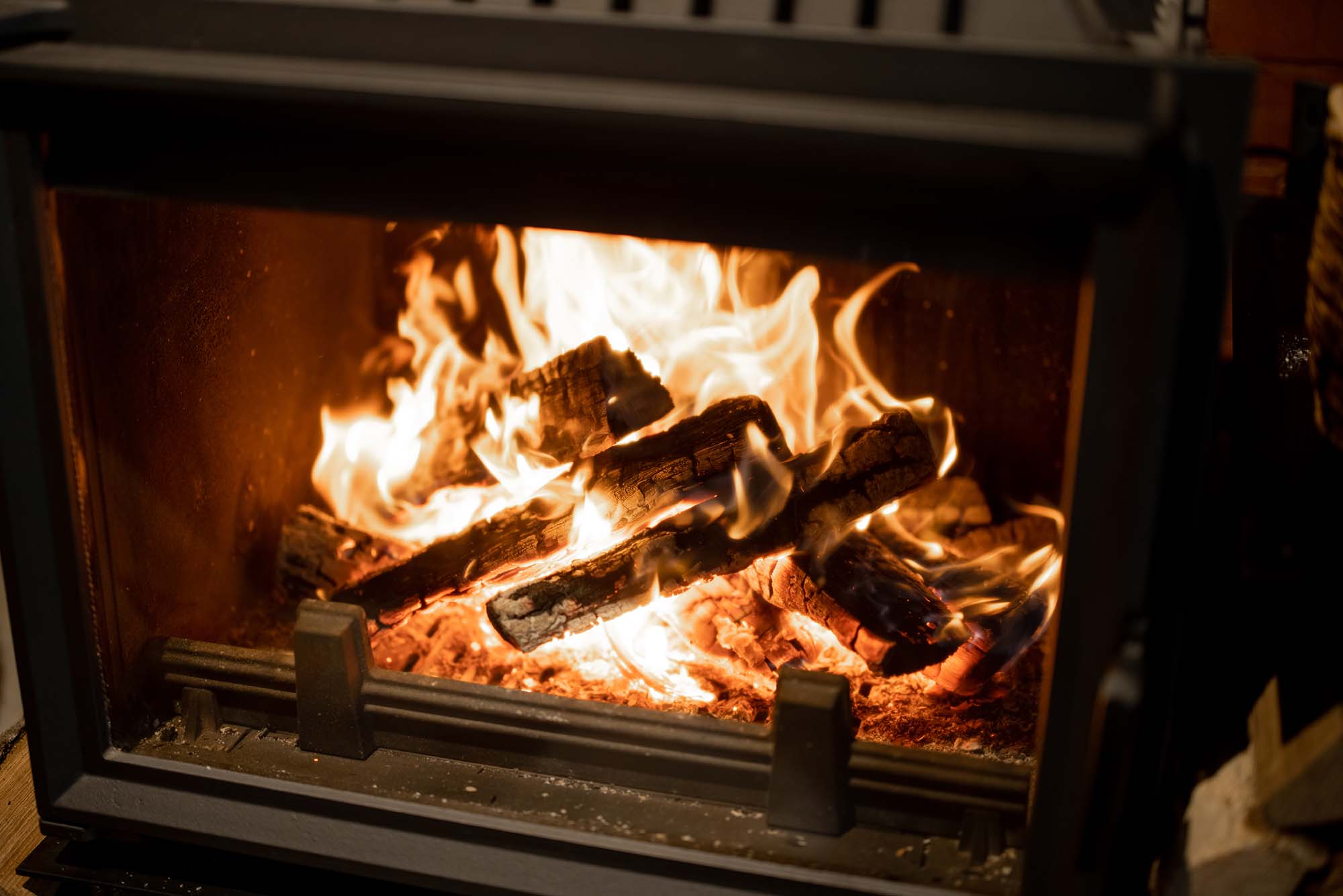 Close-up of a burning fireplace